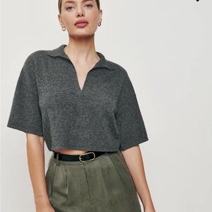 Reformation Maye Cashmere Short Sleeve Polo Sweater